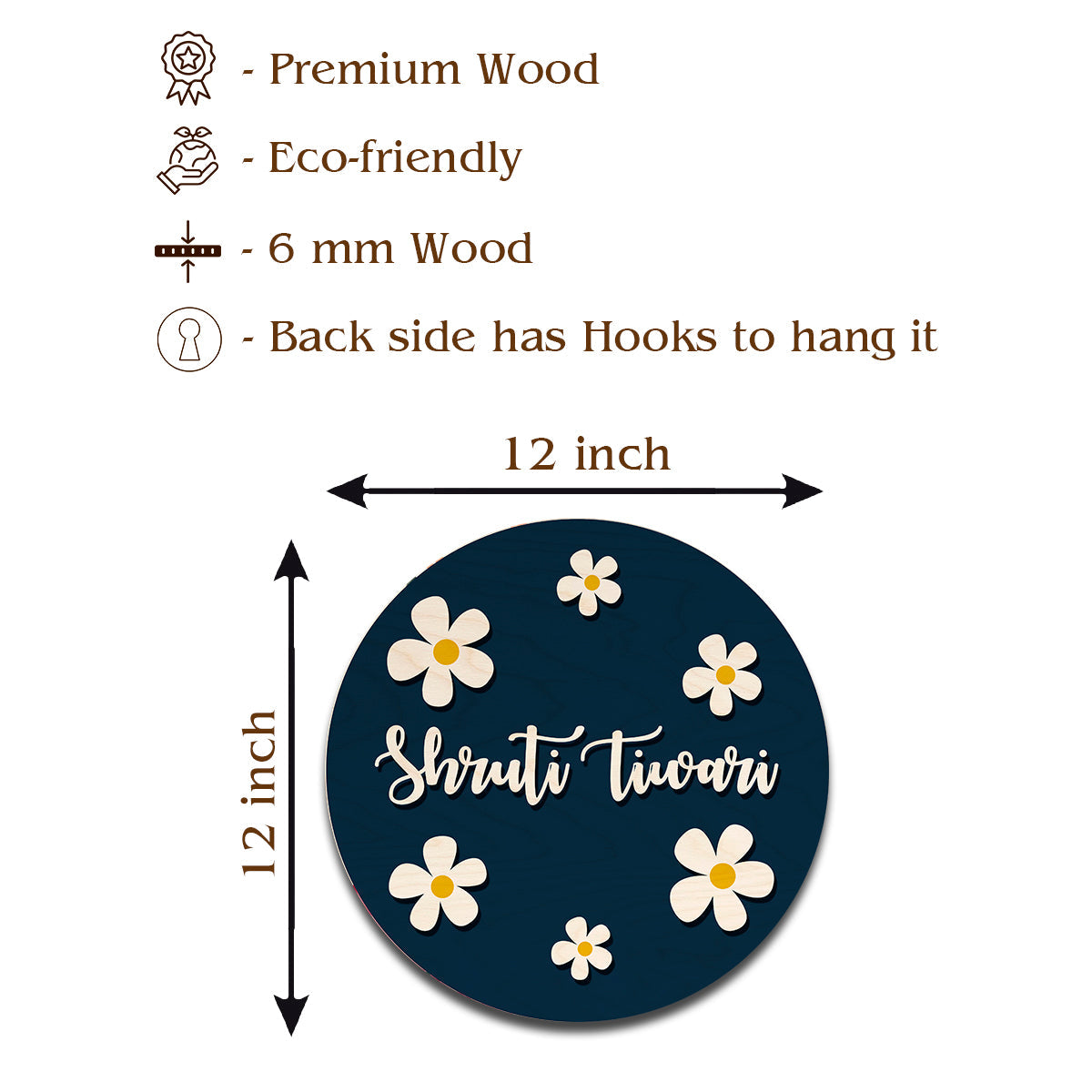 Personalized Kids Name Plate Specifications - 12x12 Birch Wood - Product Details