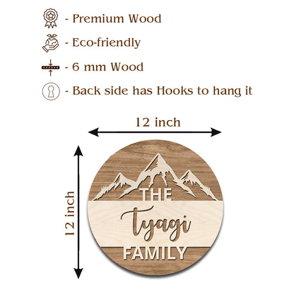 Size guide showing the 12x12 inch mountain top family name plate