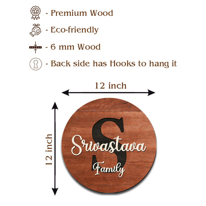 Size guide for personalized name plate for home – 12x12 inch round walnut birch
