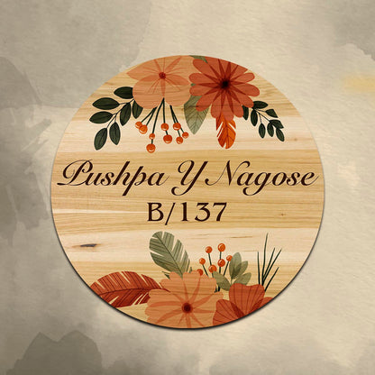 boho name plate design for house – folk motif printed birch wood 12x12 inch