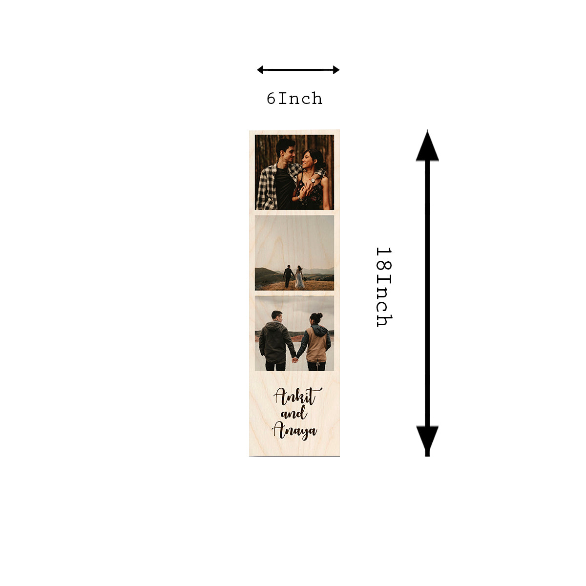 Photo Strip Anniversary Wood Print with Personalized Couple Pictures