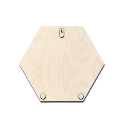 Back view of hexagon birch wood name plate showing mounting surface