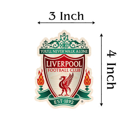 Held in hand for scale, real-world 3x4 inch for this liverpool fridge magnet, in birch wood.