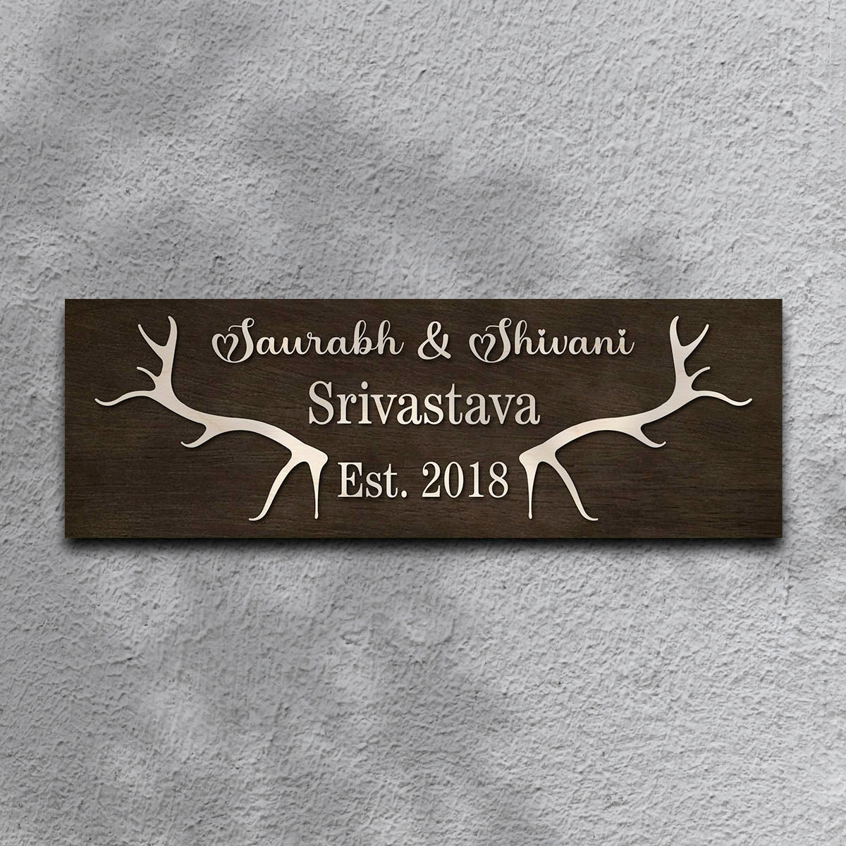 new home name plate for door – antler sign birch wood 3D letters slim 12x4