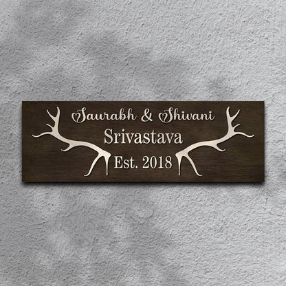 new home name plate for door – antler sign birch wood 3D letters slim 12x4