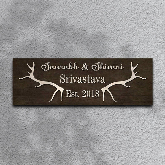 new home name plate for door – antler sign birch wood 3D letters slim 12x4