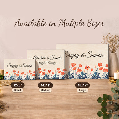 Size guide showing the 12x8, 18x12 and 14x11 inch wooden name plate
