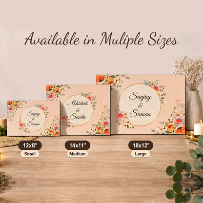 Size guide for name board for flat – 12x18, 12x8 and 14x11 inch peach birch