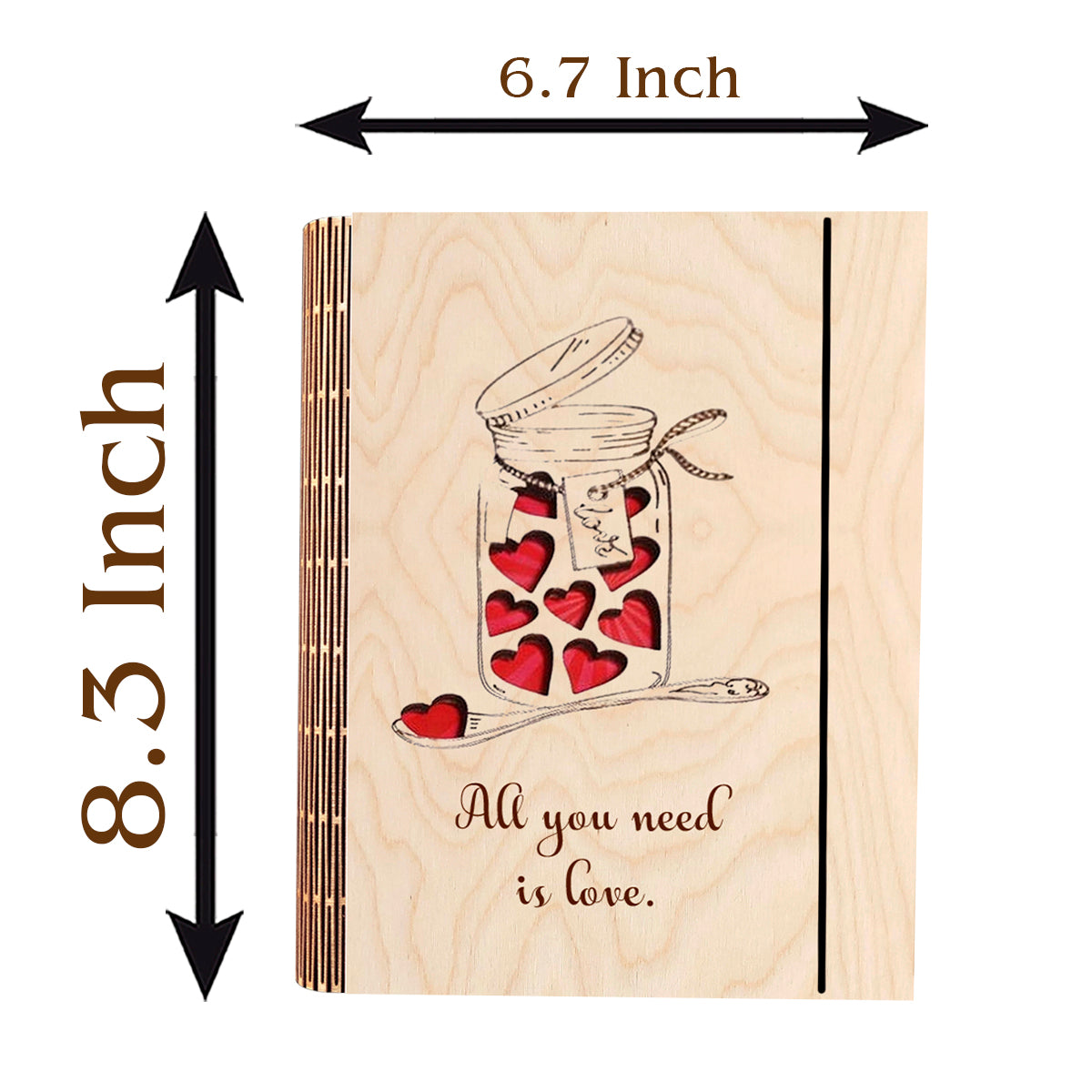 Anniversary Wooden Notebook with Mason Jar Hearts Design