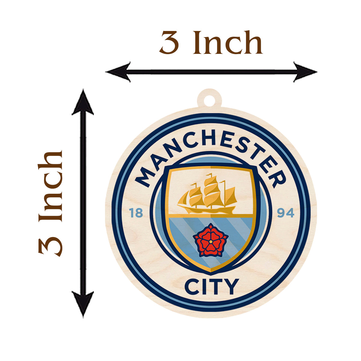 Manchester City Keychain in Wood with Sky Blue Roundel Crest