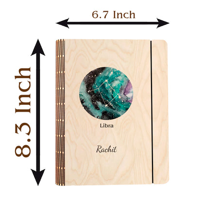 Libra Zodiac Wooden Diary with Star Map and Moon Design