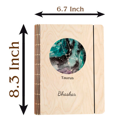 Taurus Zodiac Wooden Notebook with Personalized Cosmic Cover