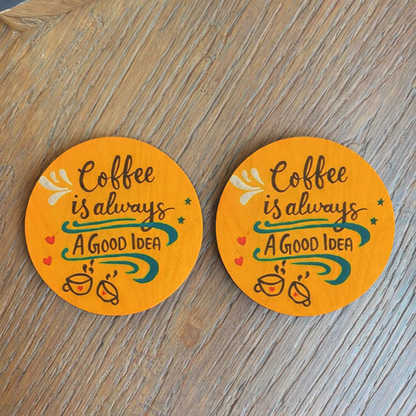 Coffee Wooden Coasters Round – Warm Cafe Style Set