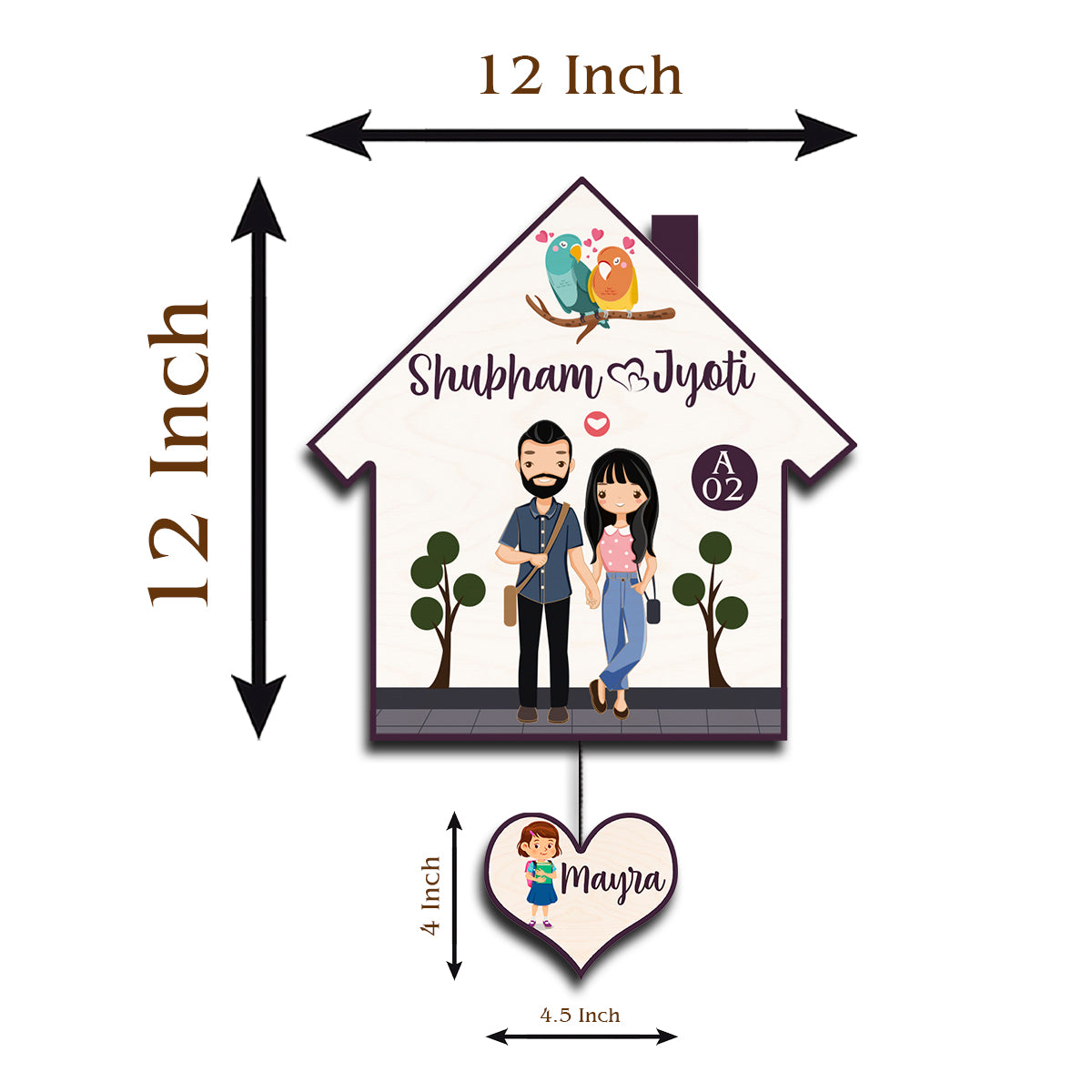 Hanging Name Board – Heart Shape for Home Door
