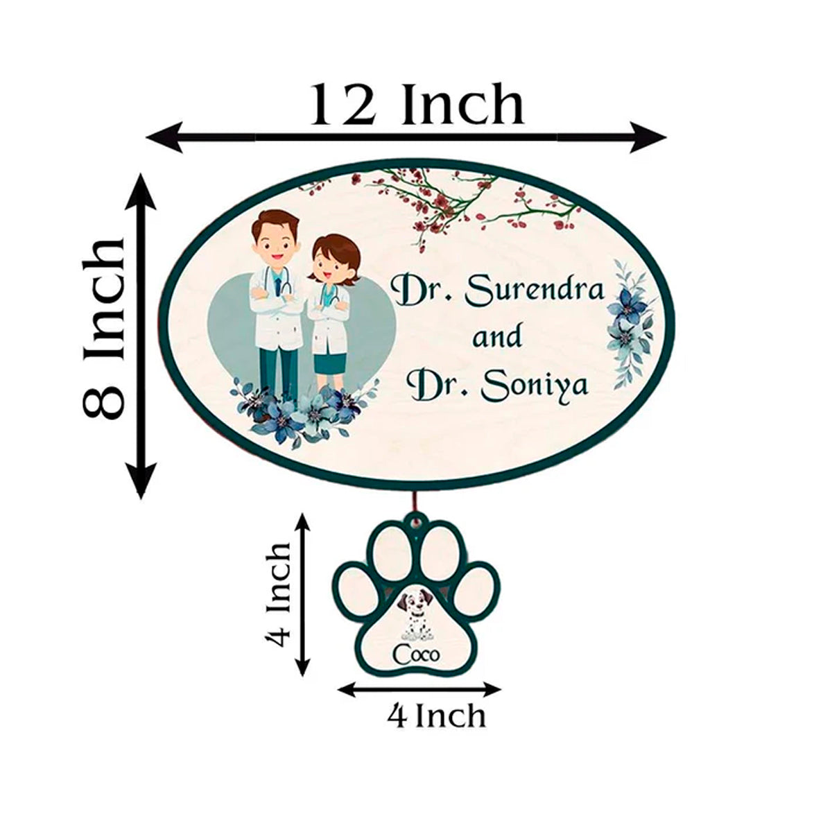 Teal-Panel Doctor Pet Name Plate for Home – Couple