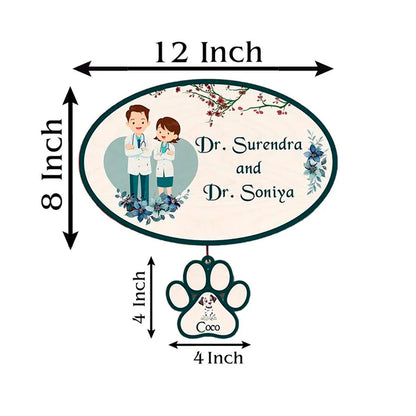 Teal-Panel Doctor Pet Name Plate for Home – Couple