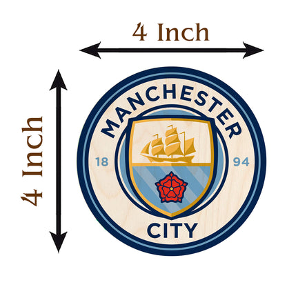 Manchester City Coaster Set in Wood with Round Football Crest