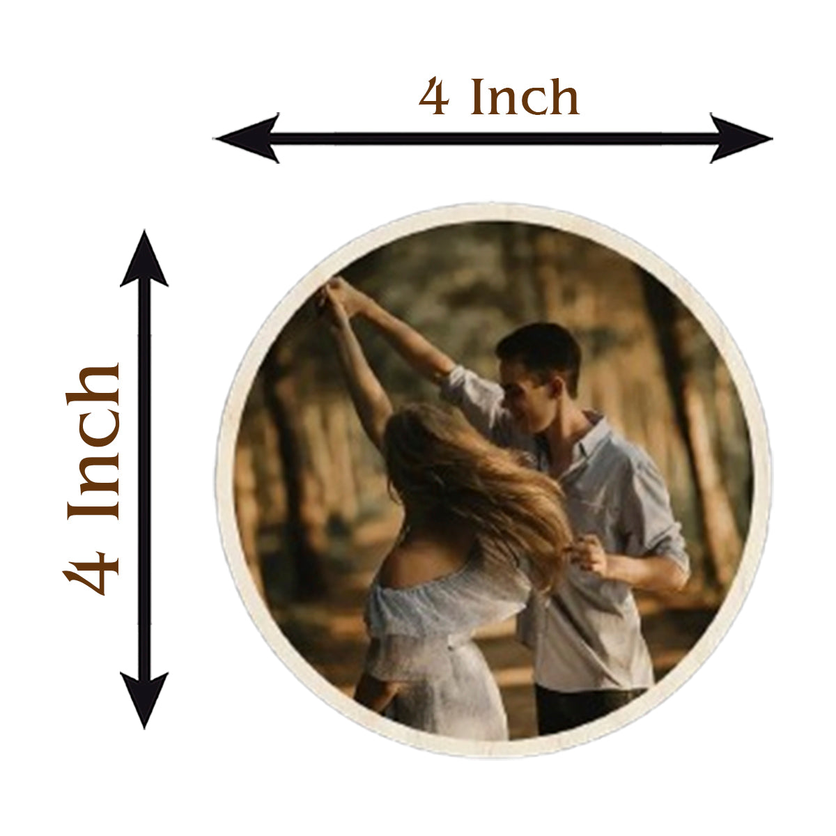 Round Photo Fridge Magnet in Wood with Personalized Print Design