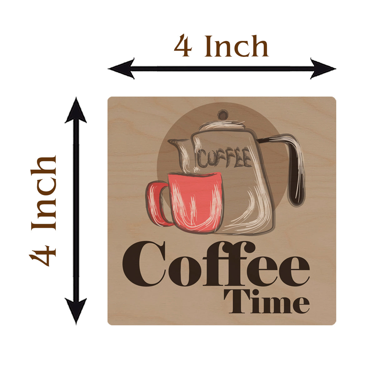 Coffee Time Square Coasters – Wooden Cafe Quote Set