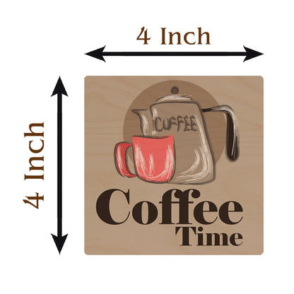 Coffee Time Square Coasters – Wooden Cafe Quote Set