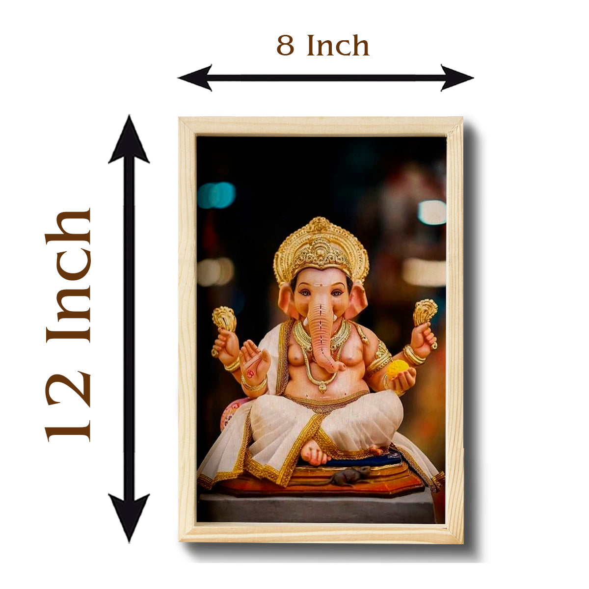Ganesh Wooden Frame Wall Art – Pine Border in 3D