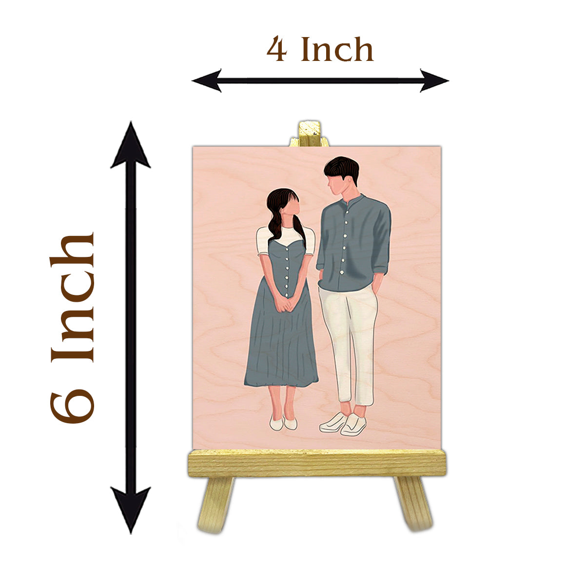 Vector Drawing Wood Print with Personalized Couple Illustration