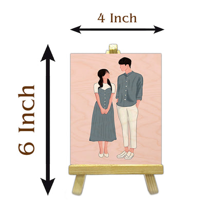 Vector Drawing Wood Print with Personalized Couple Illustration