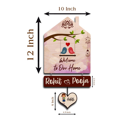 Family Name Plate Artwork – House Shape Lovebird Family