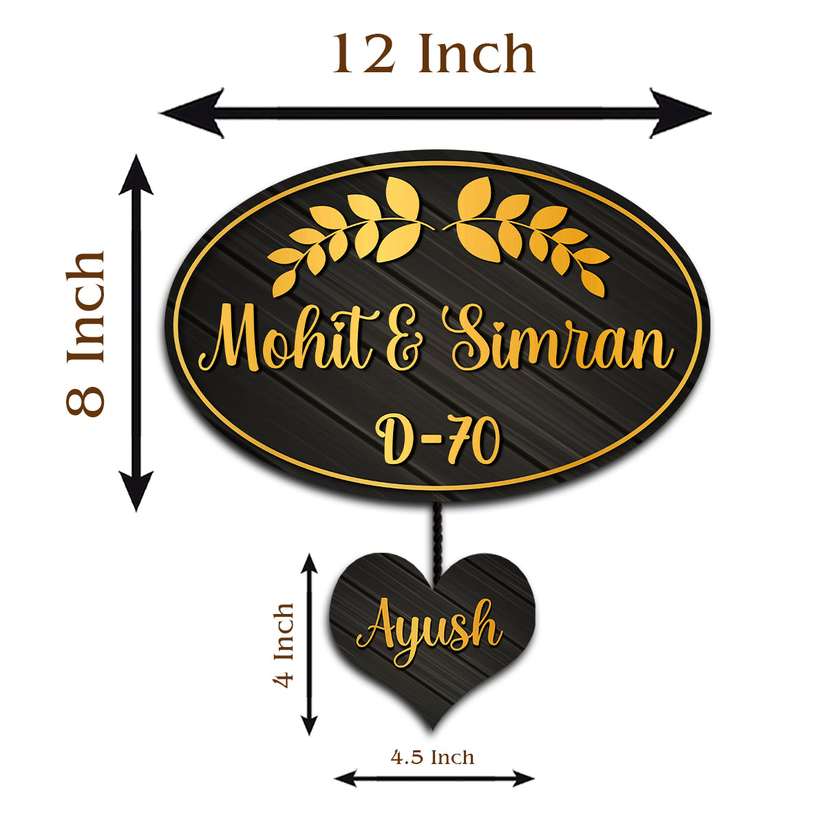 Wooden Golden Name Plate for Home