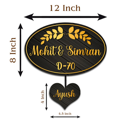 Wooden Golden Name Plate for Home