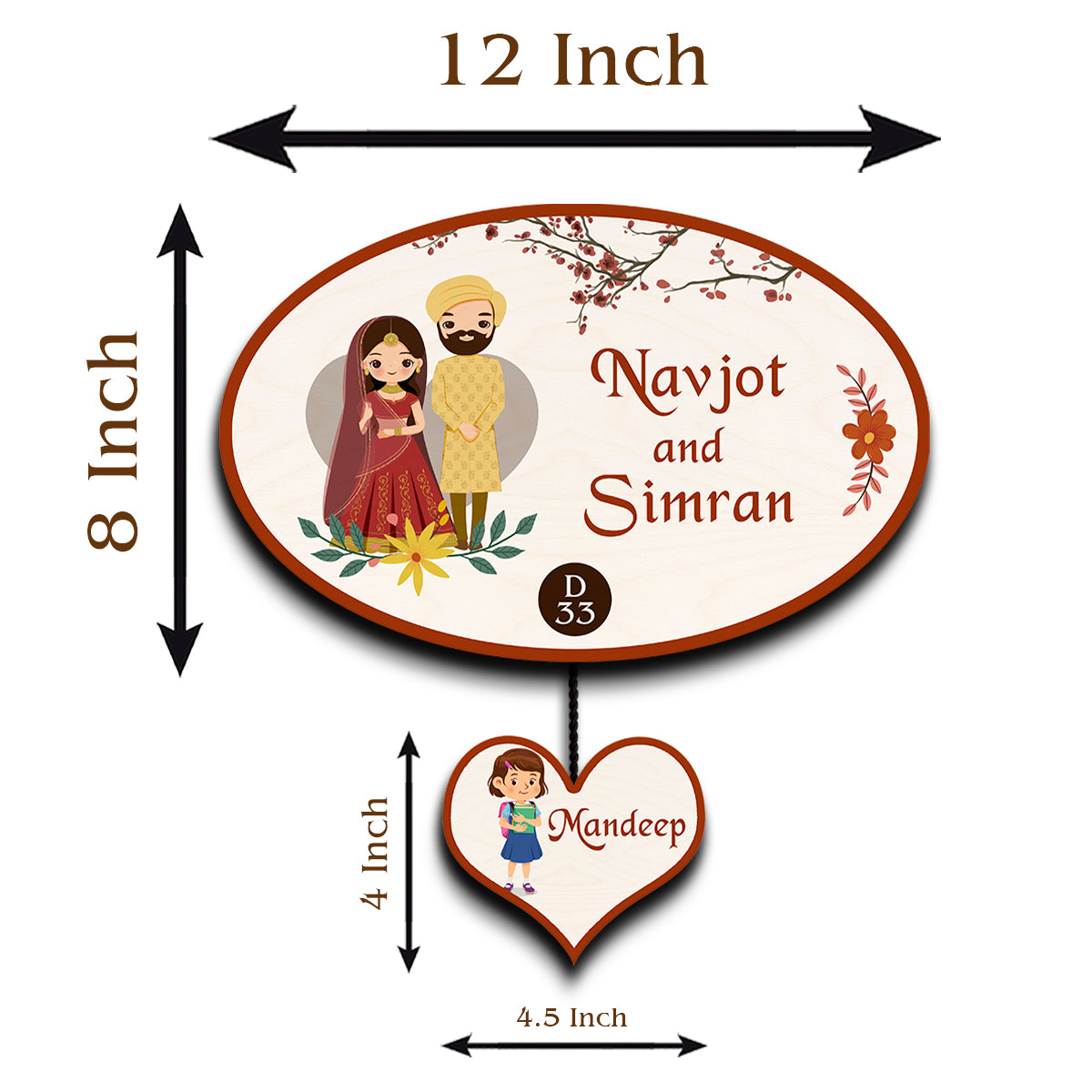 Punjabi Name Plate for Home – Wedding Couple Oval