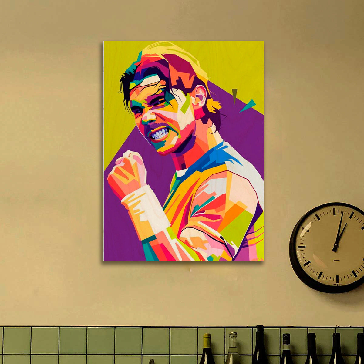 Nadal Wood Print with Colourful Pop Art Tennis Fan Design