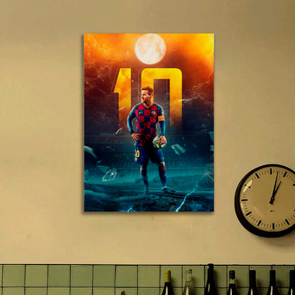 Messi Wood Print with Colourful Barcelona Football Fan Portrait