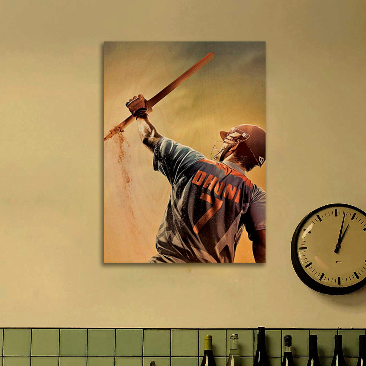 MS Dhoni Wood Print with Colourful Pop Art Cricket Fan Design