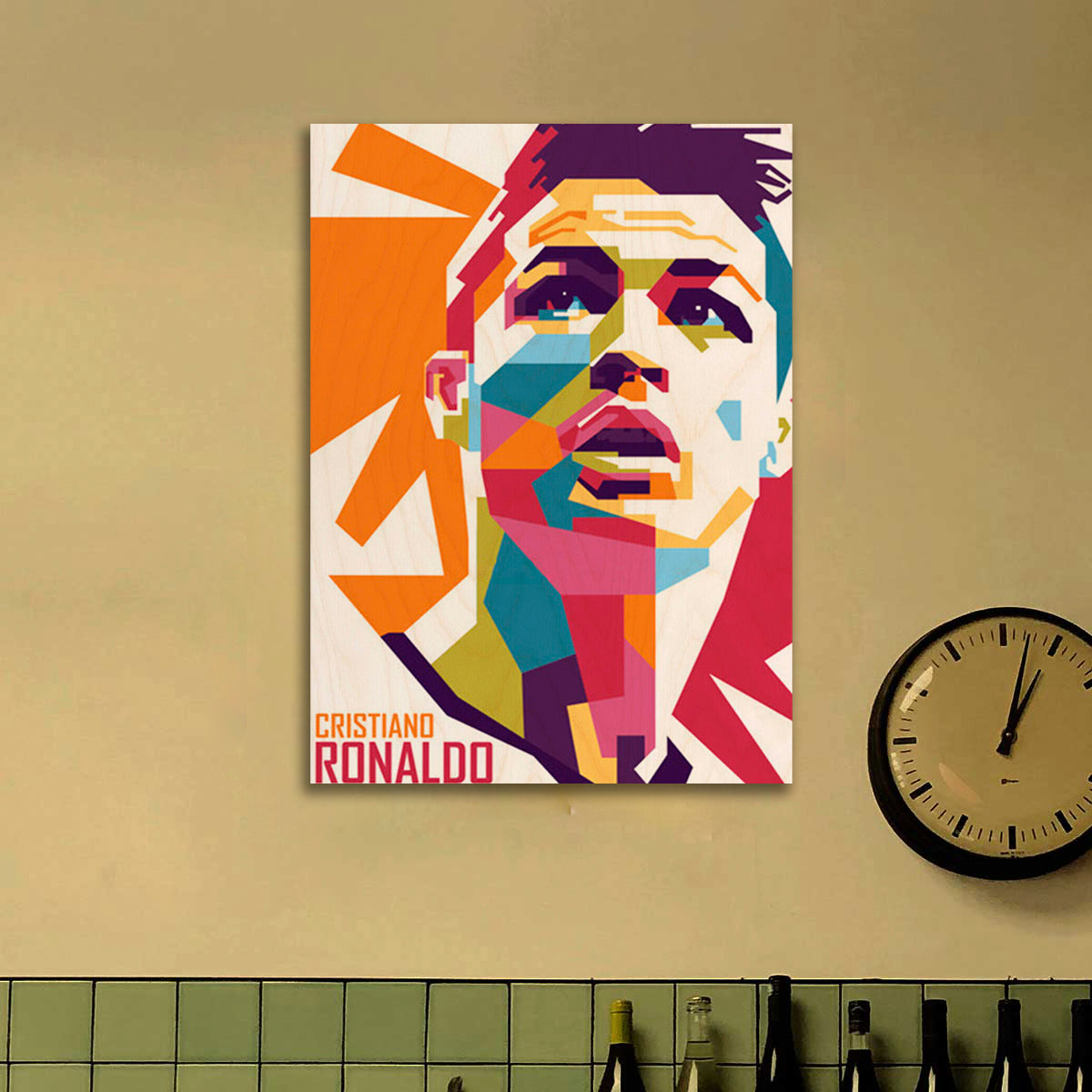 Ronaldo Pop Art Wood Print with Colourful Football Fan Design
