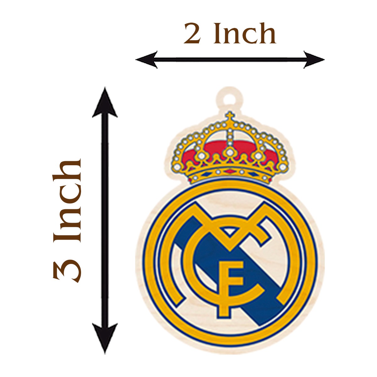 Real Madrid Wooden Keychain with Laser Cut CF Crest Design