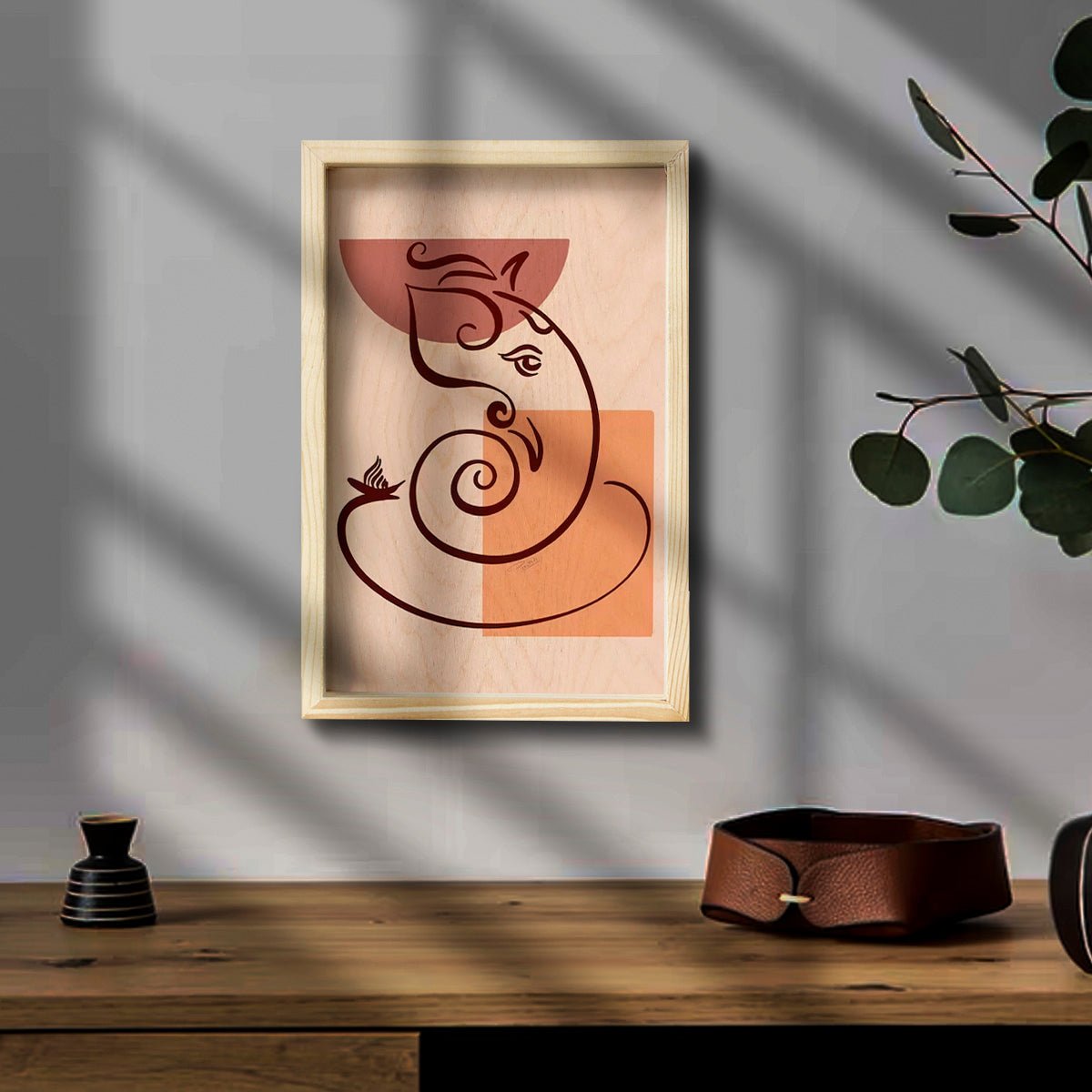 Abstract Ganesha Wall Art – Minimalist Boho Wood Frame - Sblossom