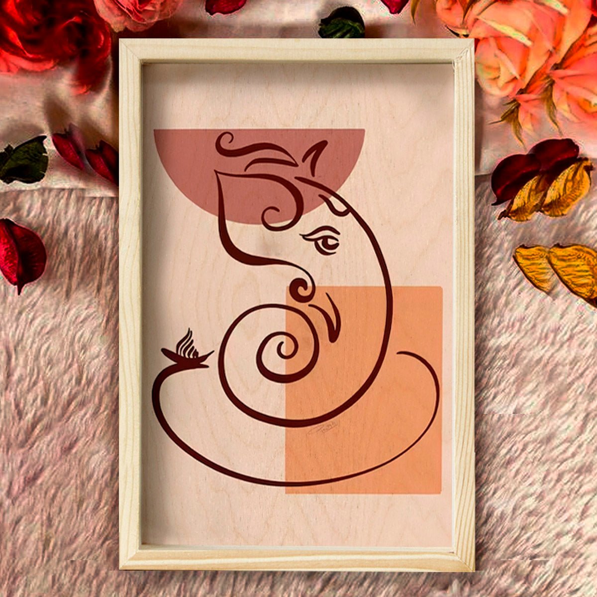 Abstract Ganesha Wall Art – Minimalist Boho Wood Frame - Sblossom