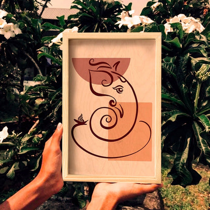Abstract Ganesha Wall Art – Minimalist Boho Wood Frame - Sblossom