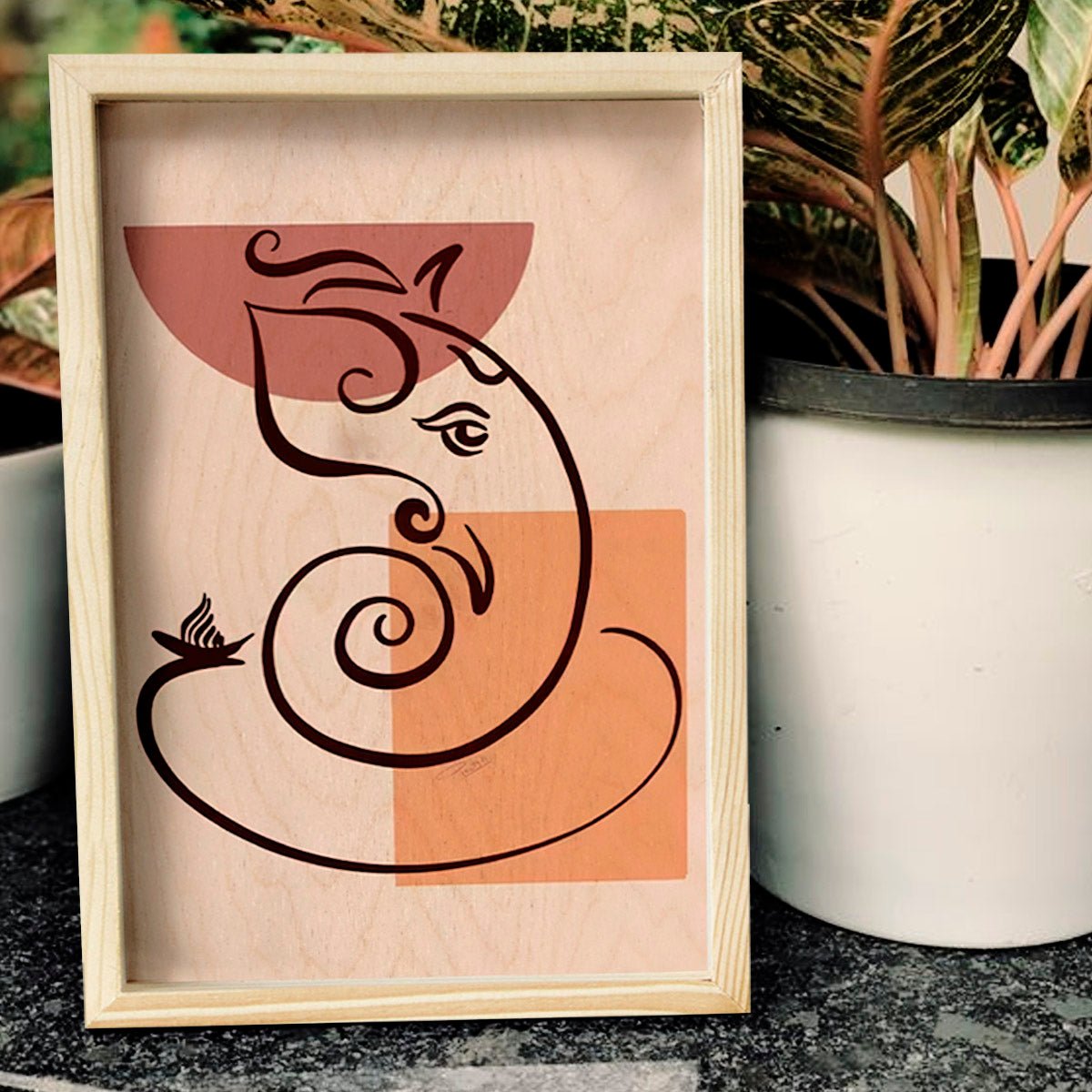 Abstract Ganesha Wall Art – Minimalist Boho Wood Frame - Sblossom