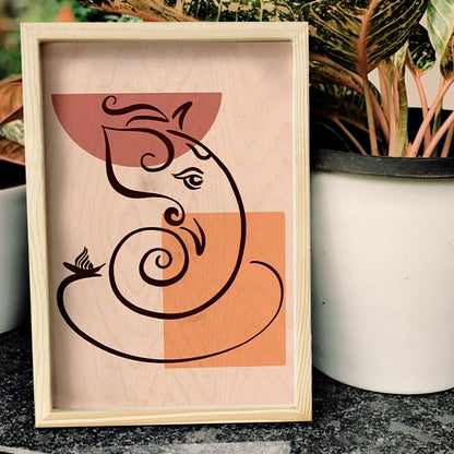Abstract Ganesha Wall Art – Minimalist Boho Wood Frame - Sblossom