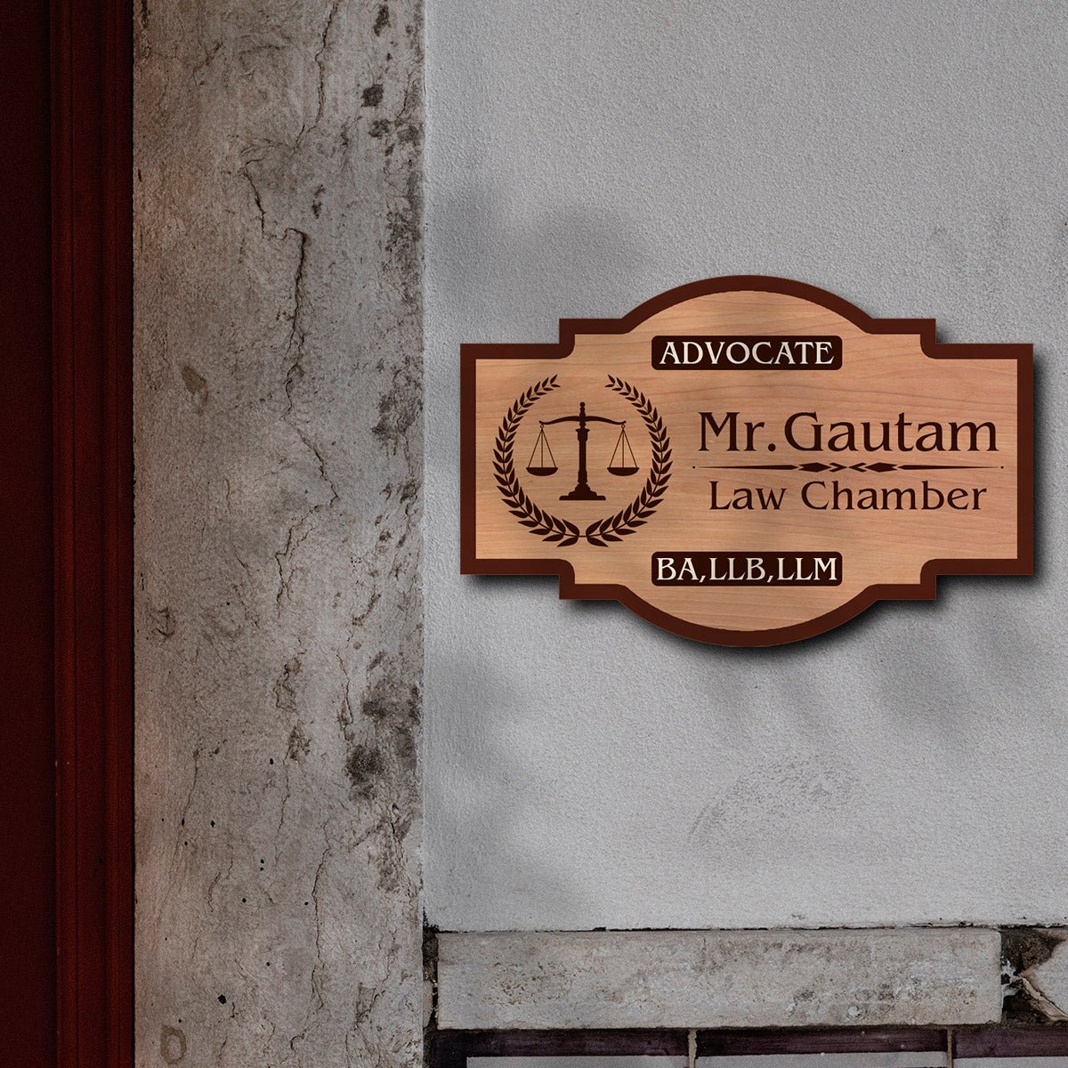 Advocate Name Plate Design for Home with Scales of Justice - Sblossom
