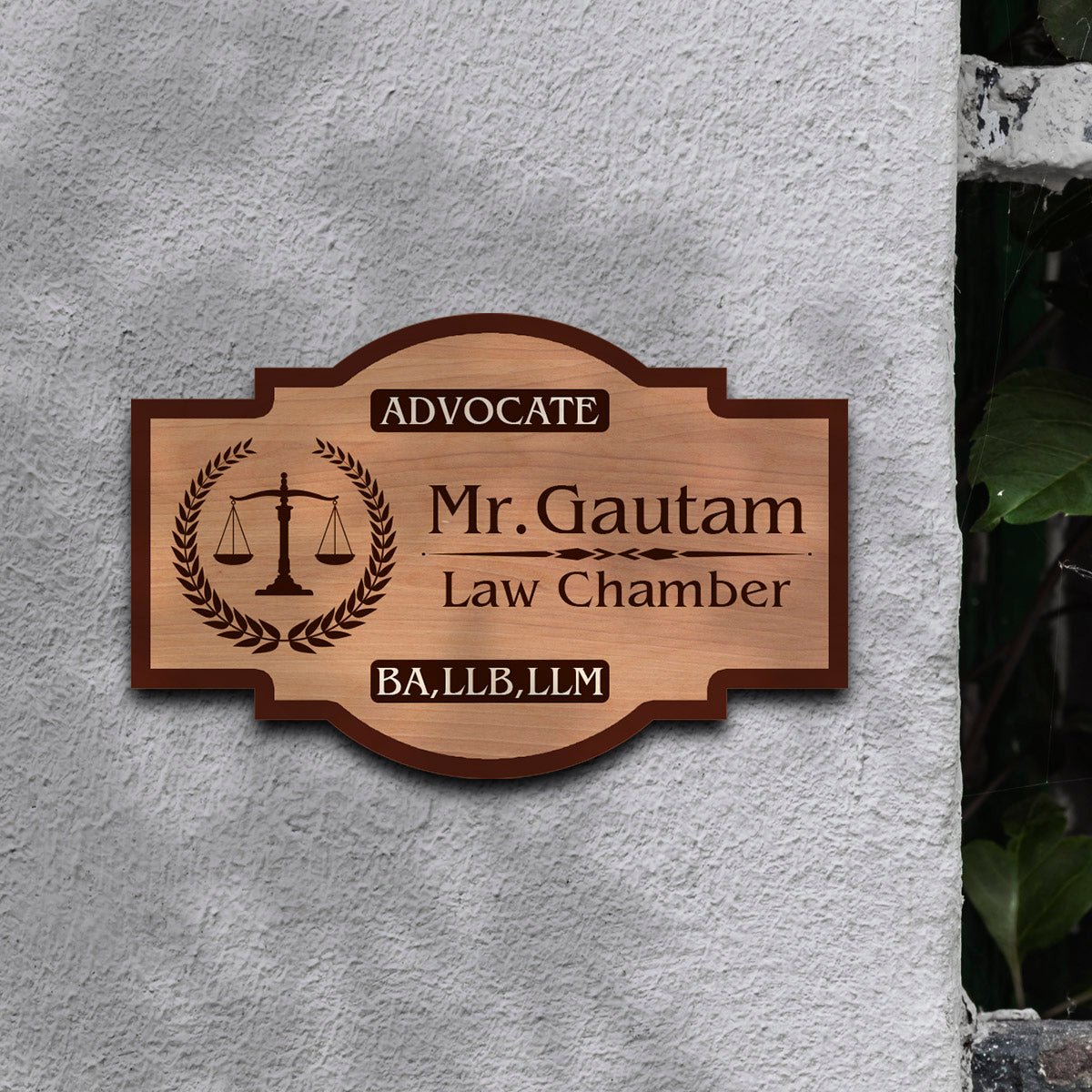 Advocate Name Plate Design for Home with Scales of Justice - Sblossom