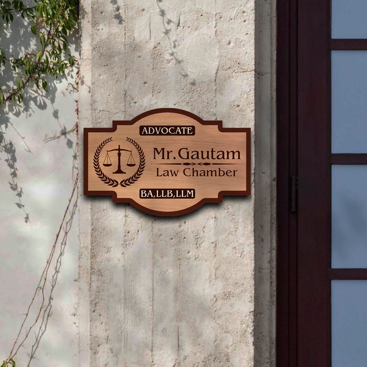 Advocate Name Plate Design for Home with Scales of Justice - Sblossom