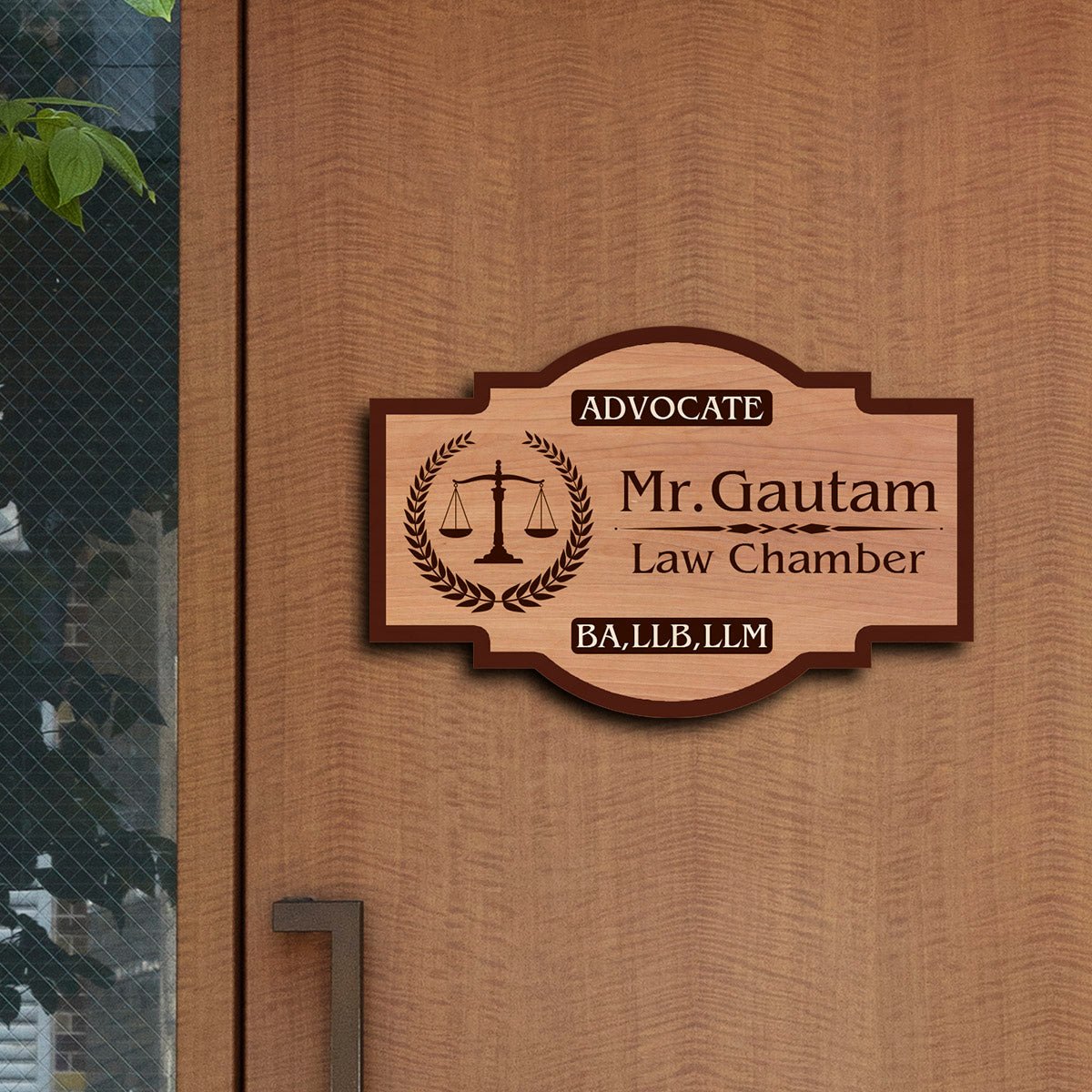 Advocate Name Plate Design for Home with Scales of Justice - Sblossom