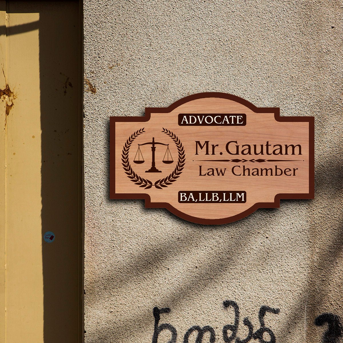 Advocate Name Plate Design for Home with Scales of Justice - Sblossom