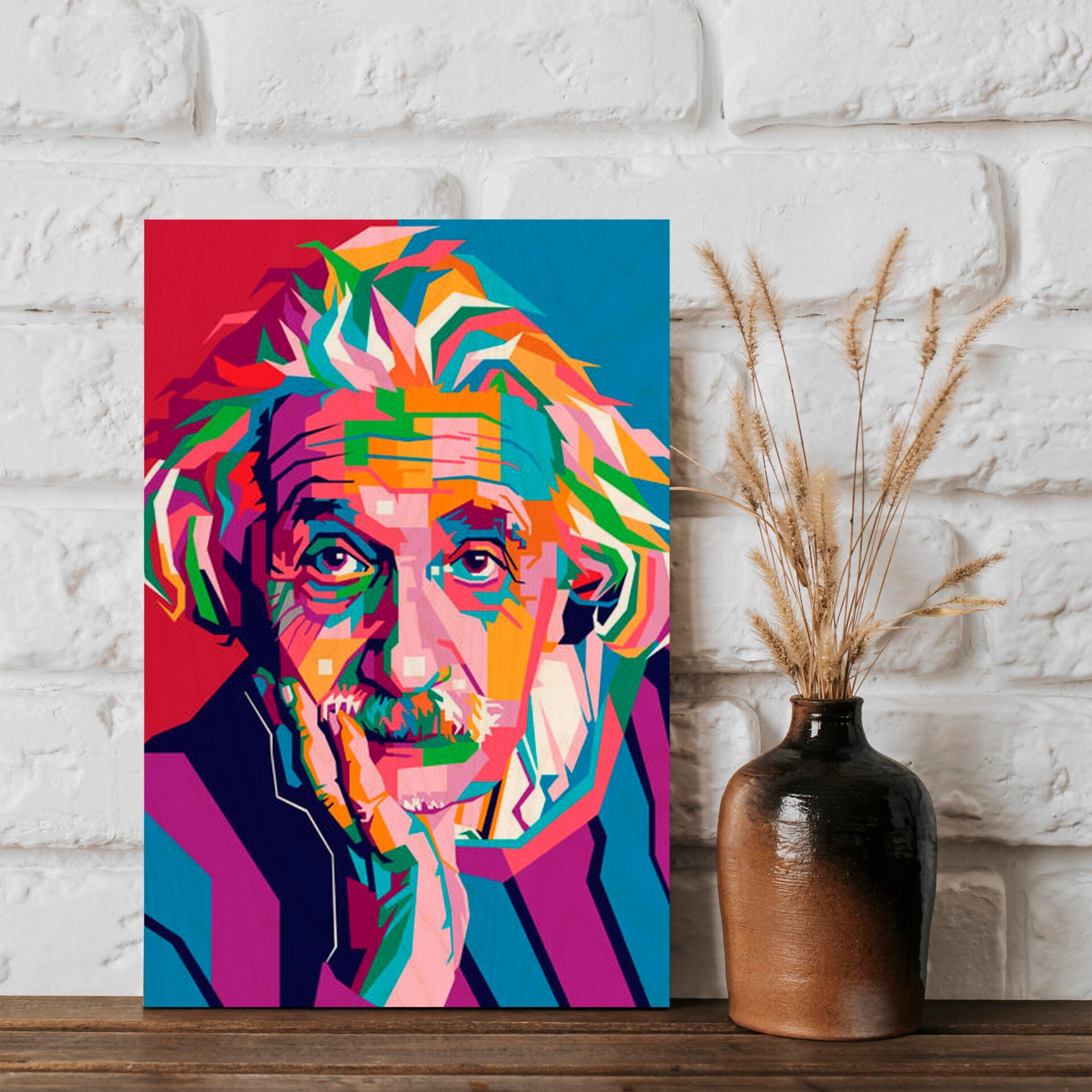 Albert Einstein Wood Print – Colourful Pop-Art Portrait - Sblossom