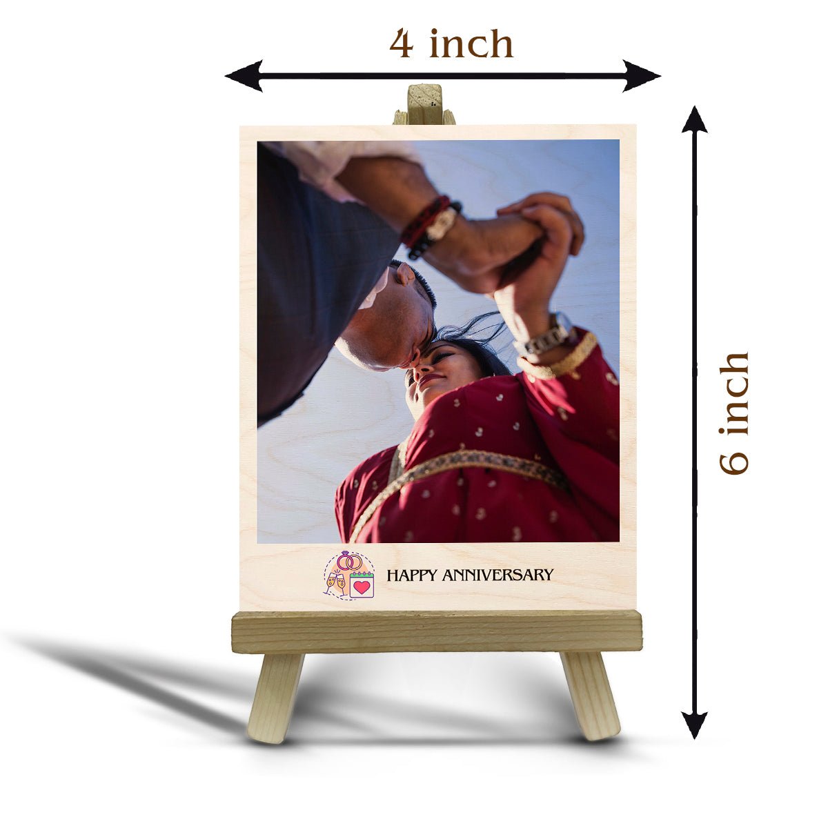 Anniversary Couple Photo Keepsake in Wood with Personalized Stand - Sblossom