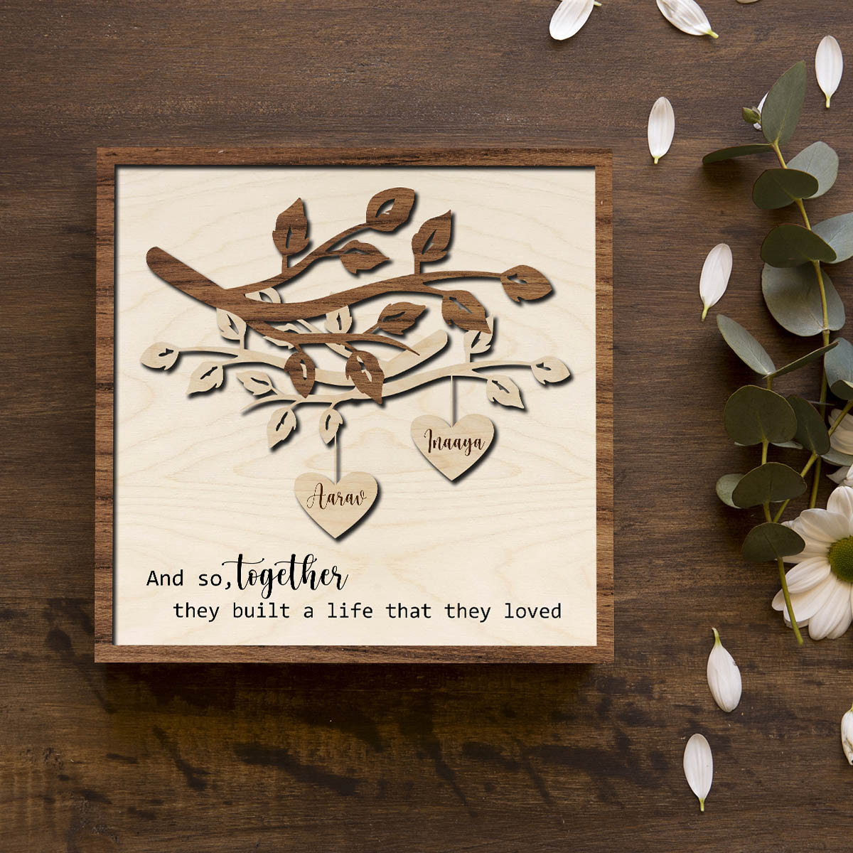 Anniversary Couple Wood Print with Floral Tree Personalized - Sblossom
