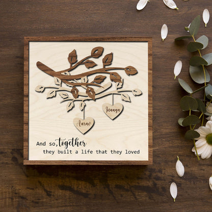 Anniversary Couple Wood Print with Floral Tree Personalized - Sblossom